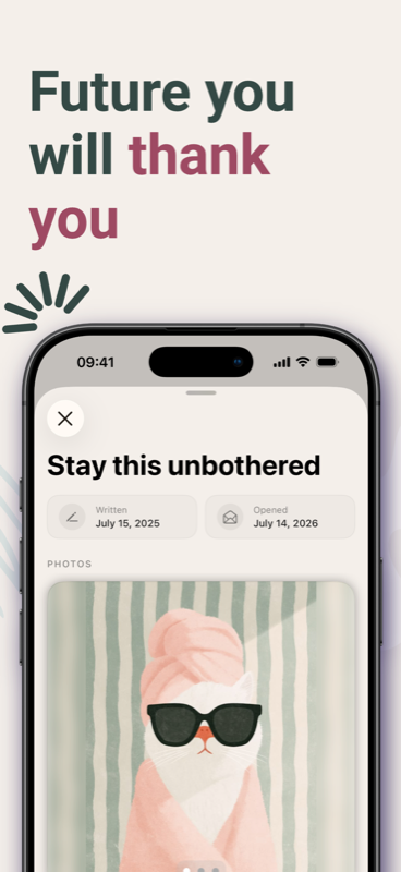 An unlocked Futura capsule showing when it was written and when it was opened, a year apart